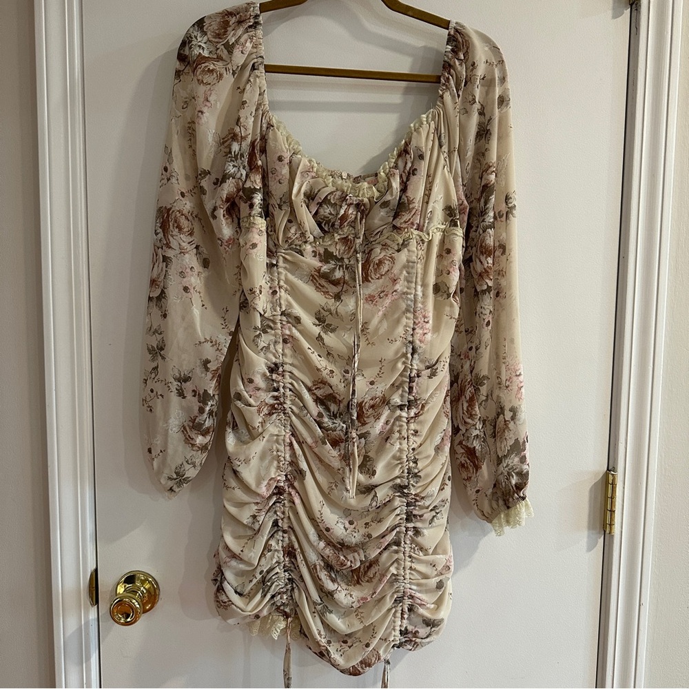 Floral Ruched Dress with Long Sleeves